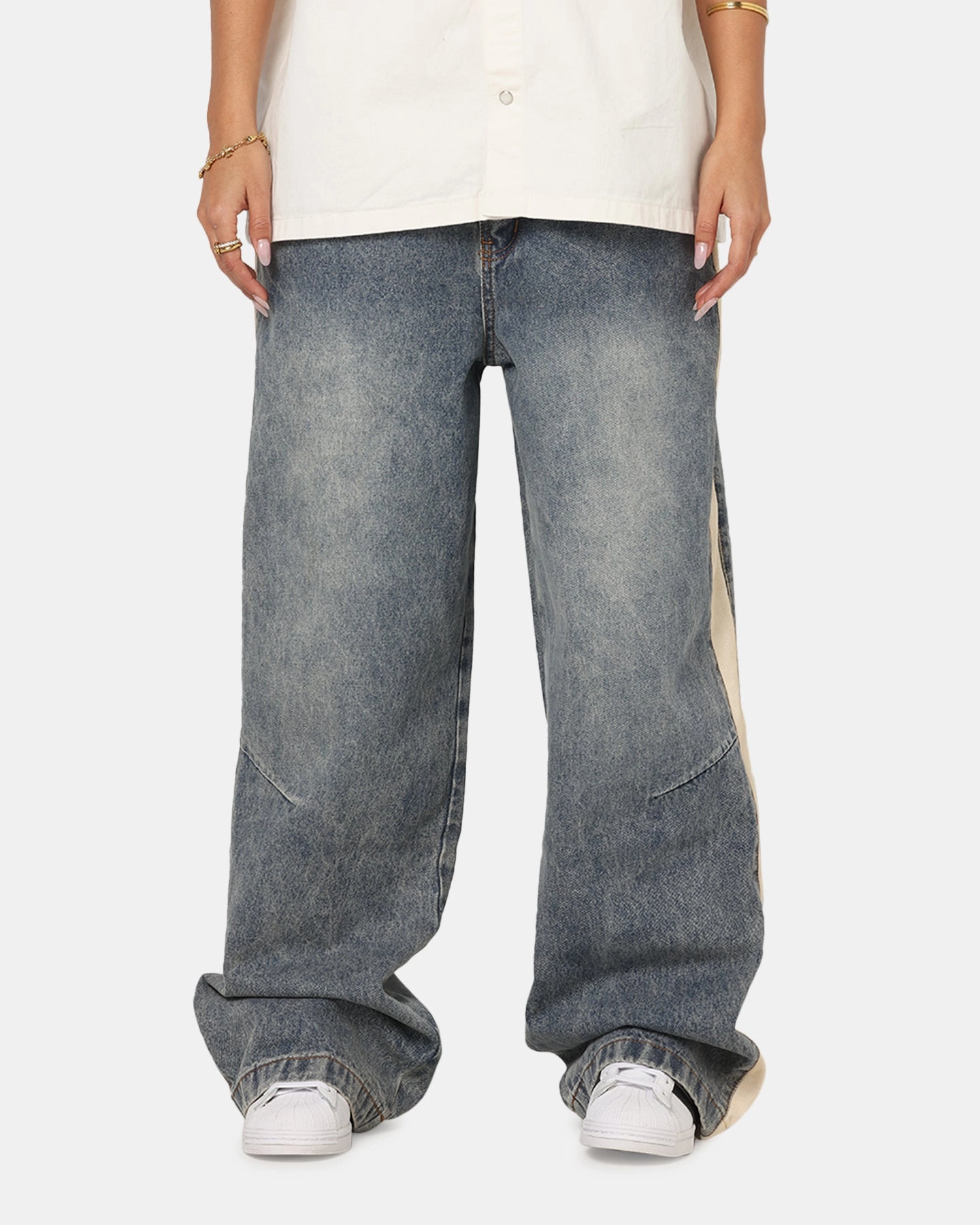 Flexible Waistband Relax Fit Design Saint Morta Amplus Sidewinder Jeans Dirty Denim/Off White