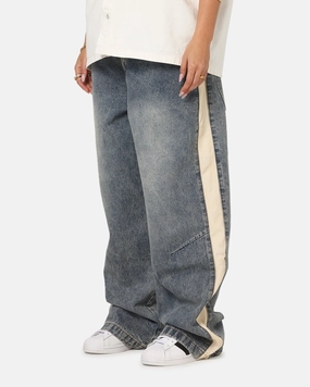 Saint Morta Amplus Sidewinder Jeans Dirty Denim/Off White Everyday Comfort Fit Reflective Trim