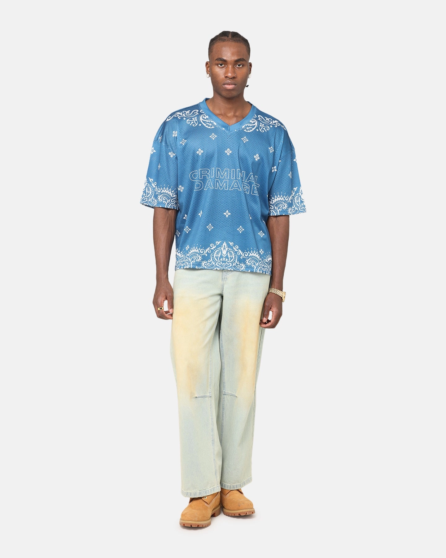 Criminal Damage Paisley Mesh Top Blue/White Layer Friendly Durable Performance
