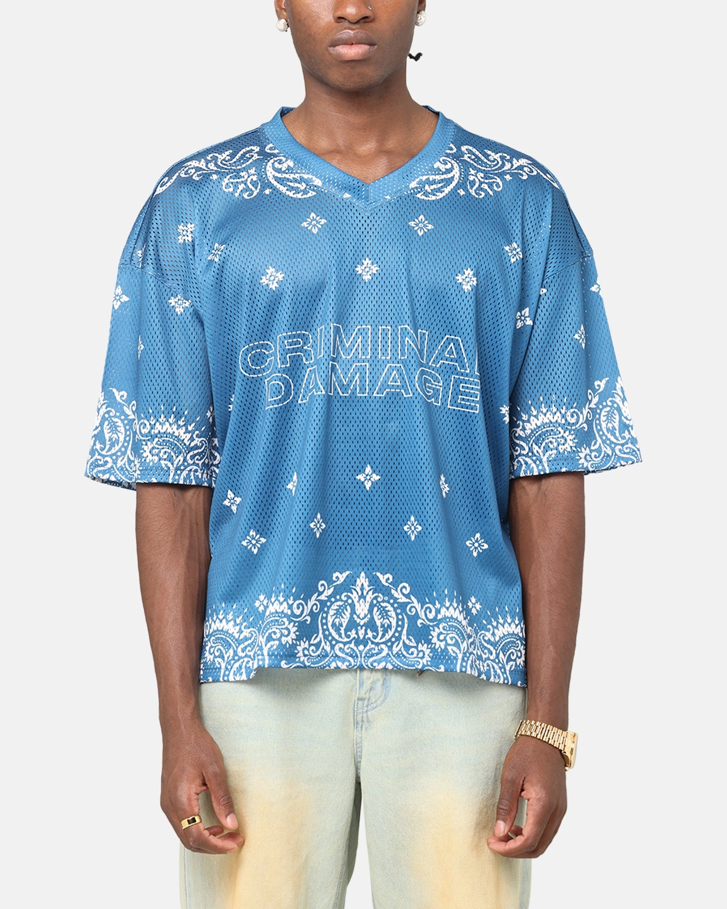 Outdoor Comfort Rapid Dry Criminal Damage Paisley Mesh Top Blue/White