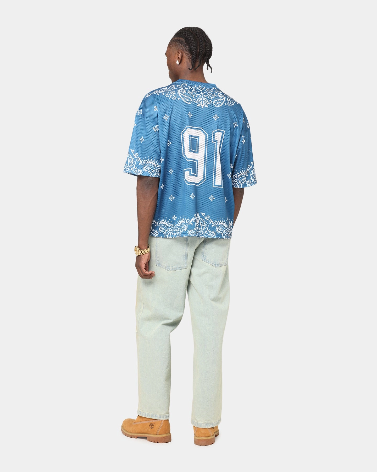 Urban Run Chill Days Criminal Damage Paisley Mesh Top Blue/White