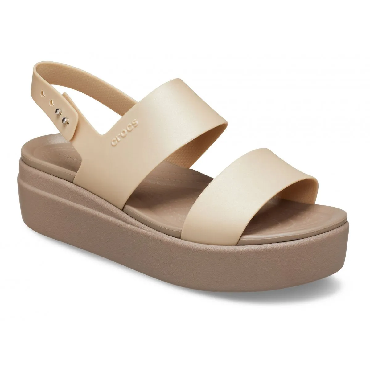 Crocs sandalo da donna Brooklyn Metallic Low Wedge 207641 99P metallic champagne Seamless Edge Finish UV Resistant Webbing