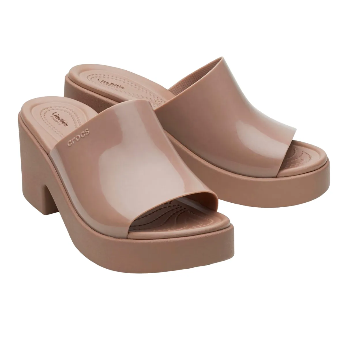 Cozy Choice Crocs sandalo da donna con tacco Brooklyn Slide High Shine Heel 209709-2Q9 latte