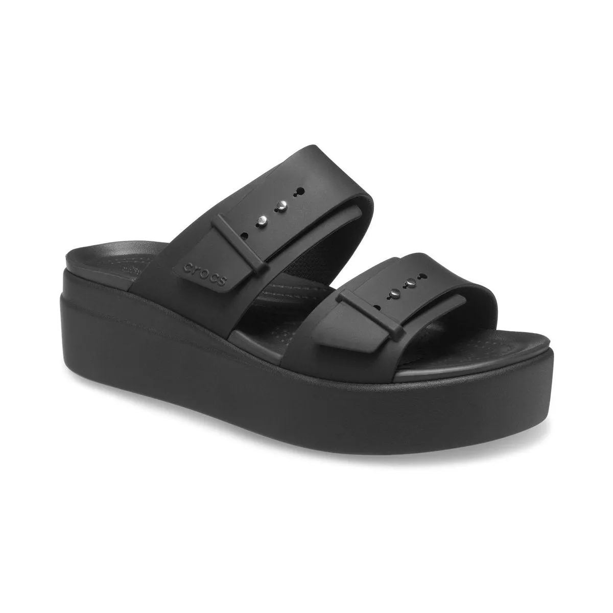 Crocs sandalo da donna con zeppa Brooklyn Buckle Low Wedge 207431-001 nero Multi Density Casual Footwear
