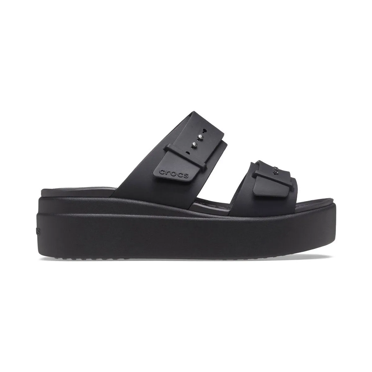 Crocs sandalo da donna con zeppa Brooklyn Buckle Low Wedge 207431-001 nero slim fit