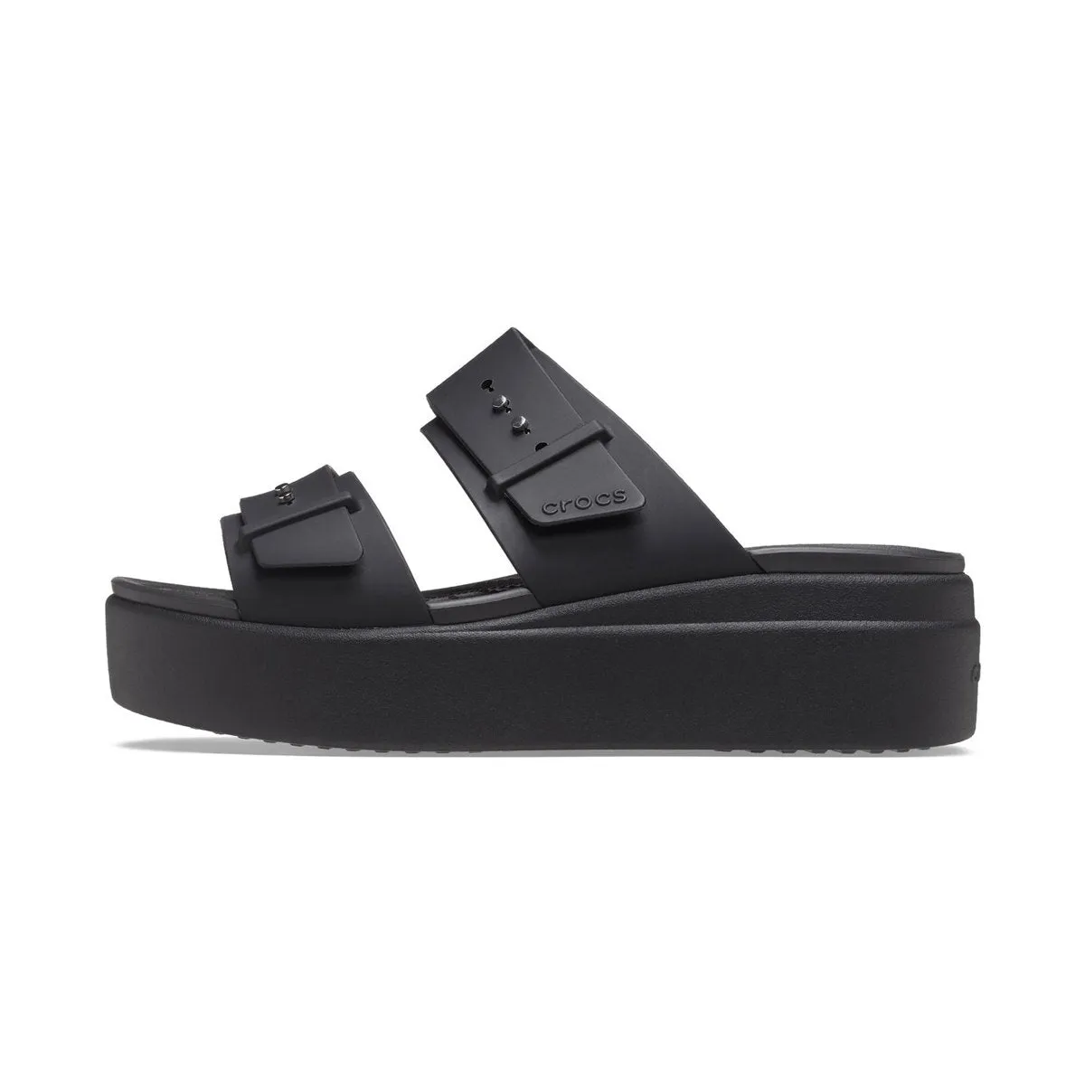 Bonded seams Crocs sandalo da donna con zeppa Brooklyn Buckle Low Wedge 207431-001 nero