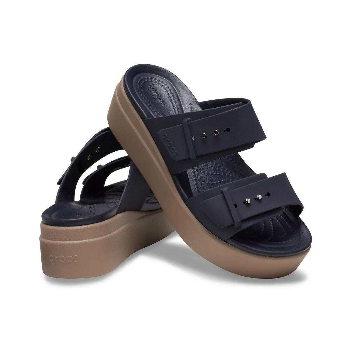 Crocs sandalo da donna con zeppa Brooklyn Buckle Low Wedge W 207431-4LH deep navy Durable Sole