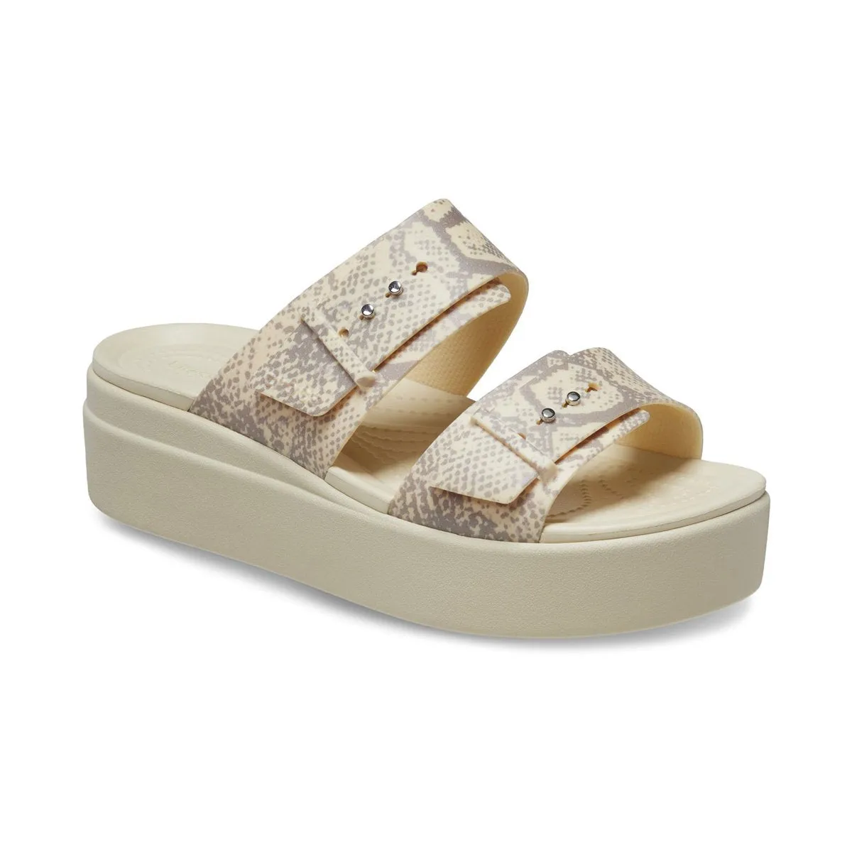 Crocs Sandalo da donna con zeppa Brooklyn Snake Buckle Low Wedge W 208244-1FR vanilla-multi Seaside Wear Criss Cross Straps