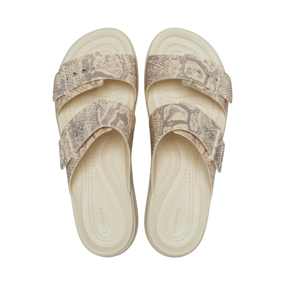 Crocs Sandalo da donna con zeppa Brooklyn Snake Buckle Low Wedge W 208244-1FR vanilla-multi Chill Walk