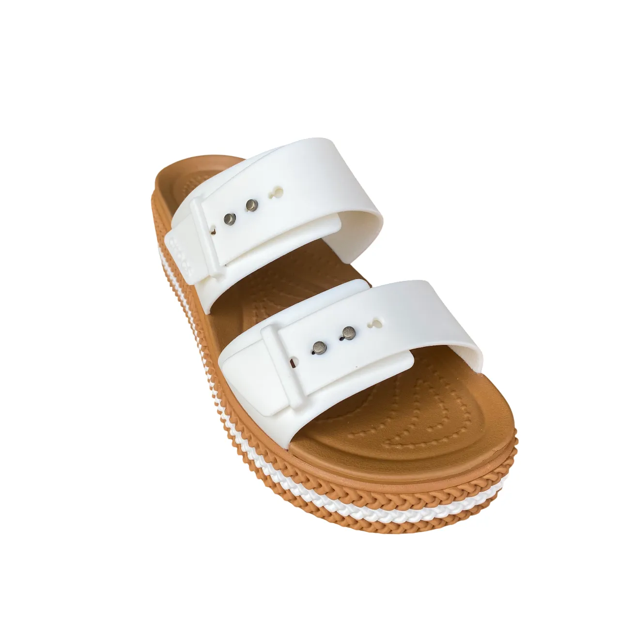 Crocs sandalo da donna con zeppa Brooklyn Woven Buckle 209978-0WV gesso Zero Drop Platform