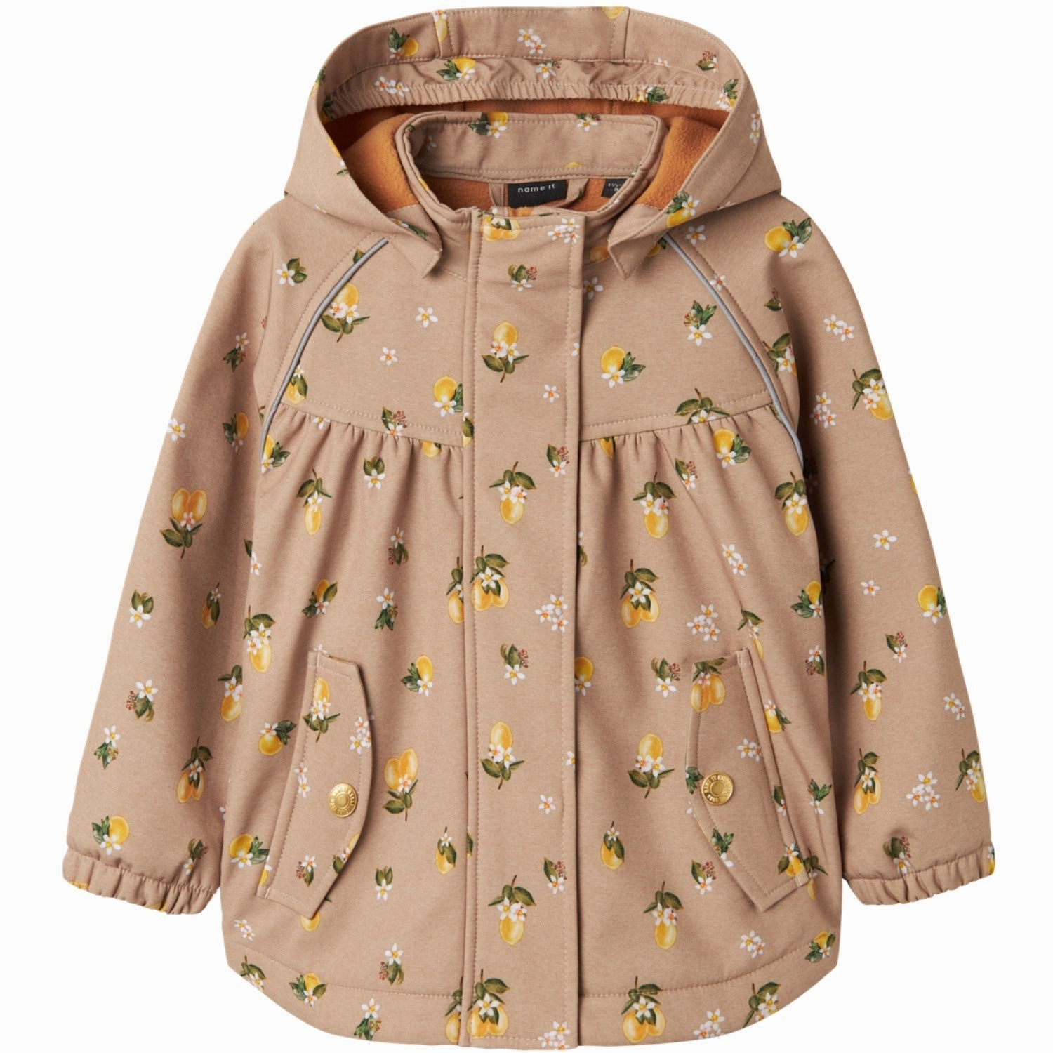 Name It Light Taupe Lemons Alfa08 Softshell A-Shape Jacket Fo Non Restrictive Tailoring Lined Pockets