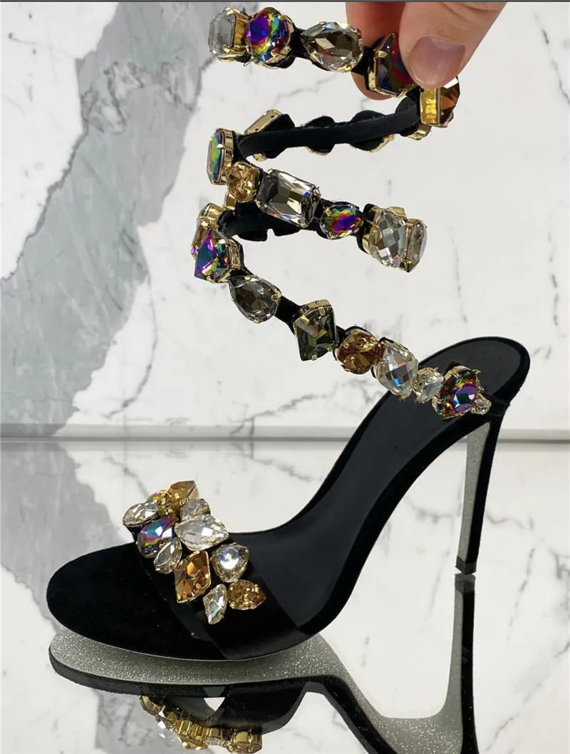 Crystal Ankle Wrap High Heels
