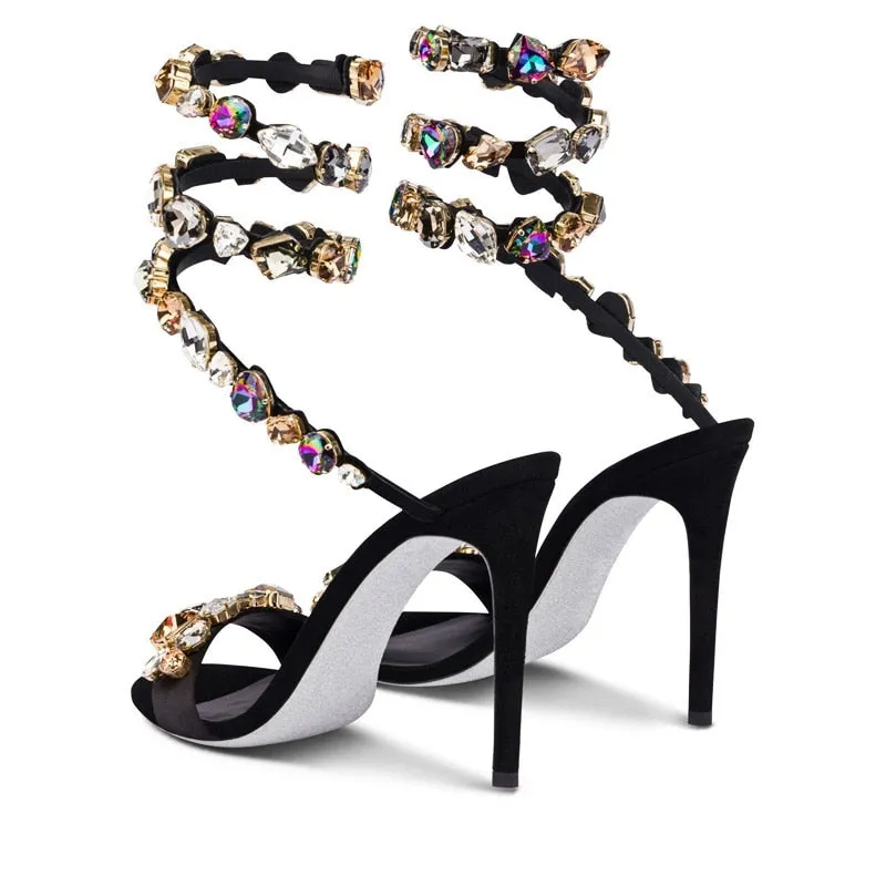 Crystal Ankle Wrap High Heels