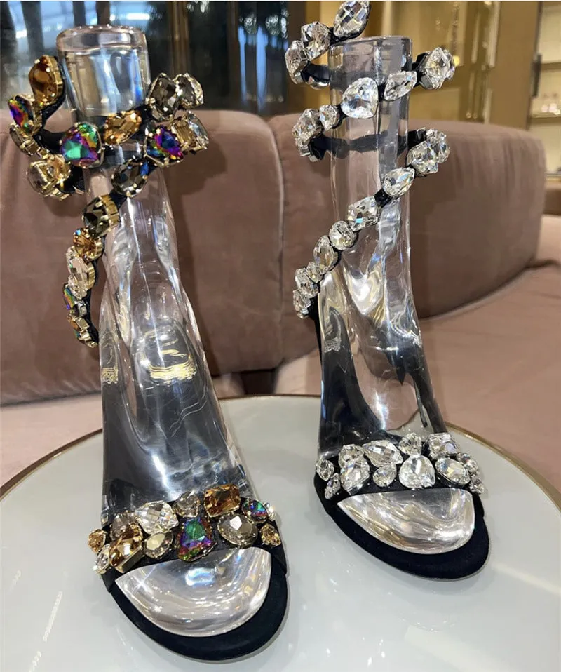 Crystal Ankle Wrap High Heels
