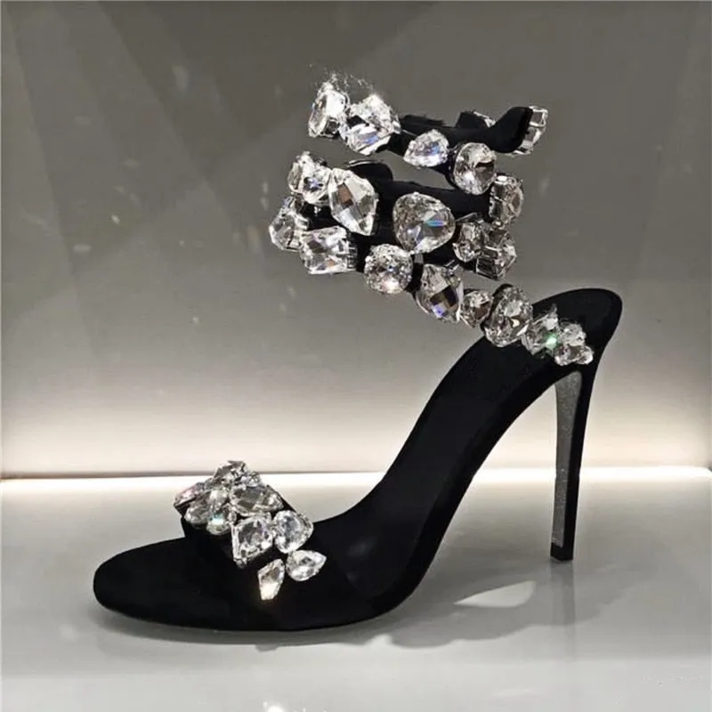 Crystal Ankle Wrap High Heels