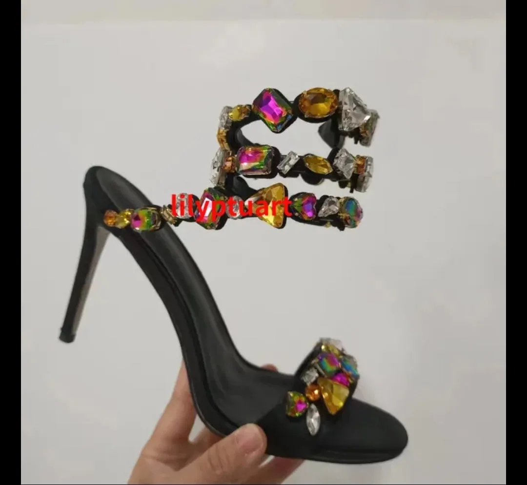 Crystal Ankle Wrap High Heels