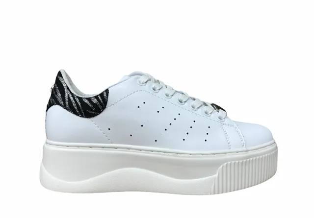 Cult scarpa sneakers da donna in pelle con zeppa Perry 3162 Low glitter bianco zebra Stability running