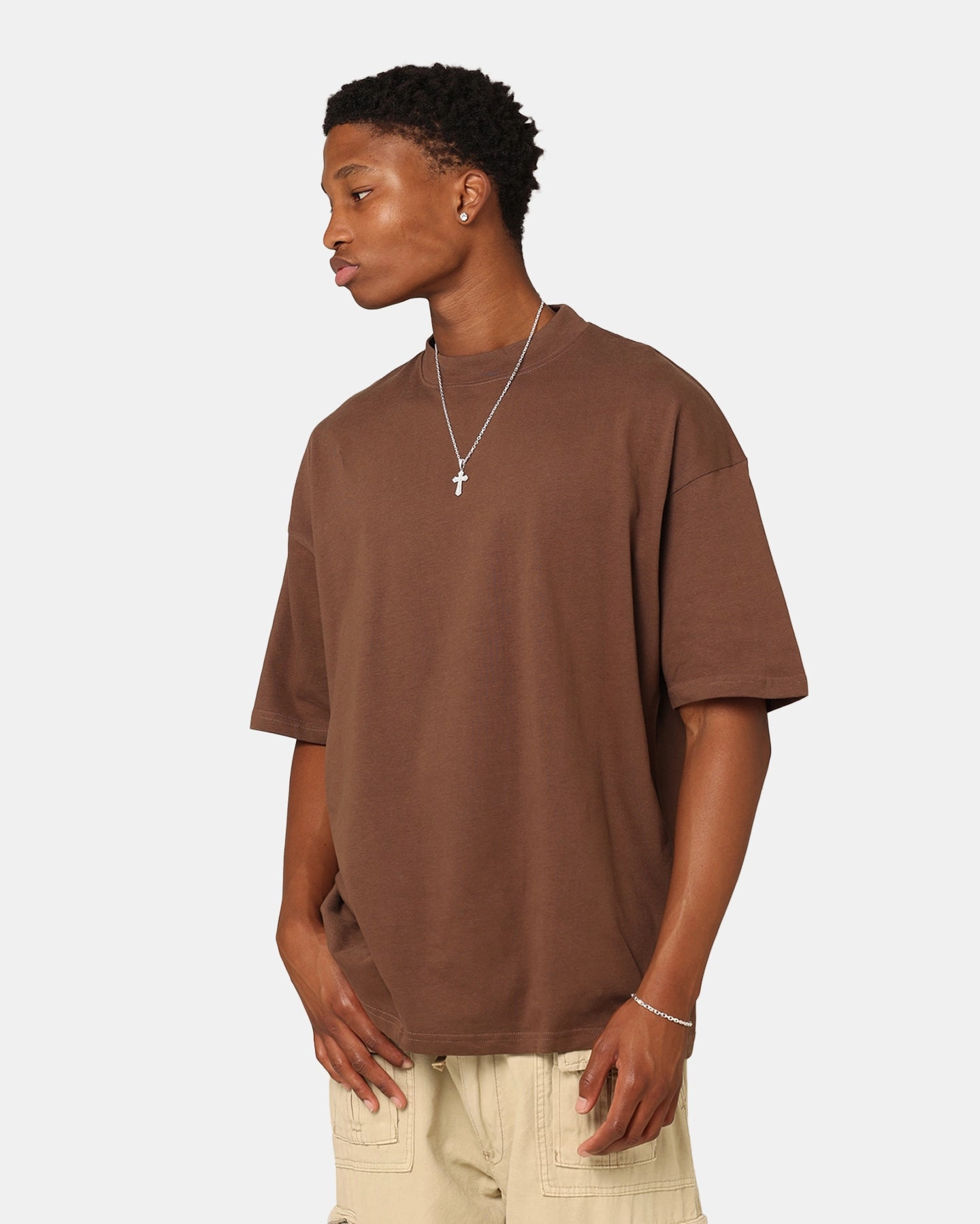Culture Kings Oversized Blank T-Shirt Brown Soft and Flexible