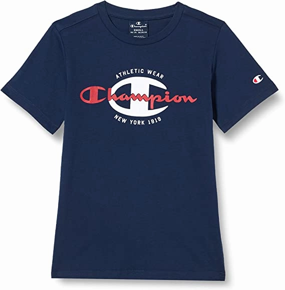 Sweat Absorbent Champion T-shirt da ragazzo manica corta Legacy Graphic 306307 BS503 BLI blu marino