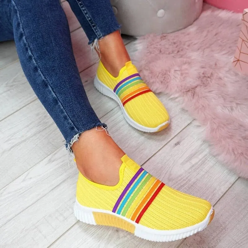 Cuzcare Comfortable Walking Orthopedic Shoes For Women Knitted Colorful Slip-ons