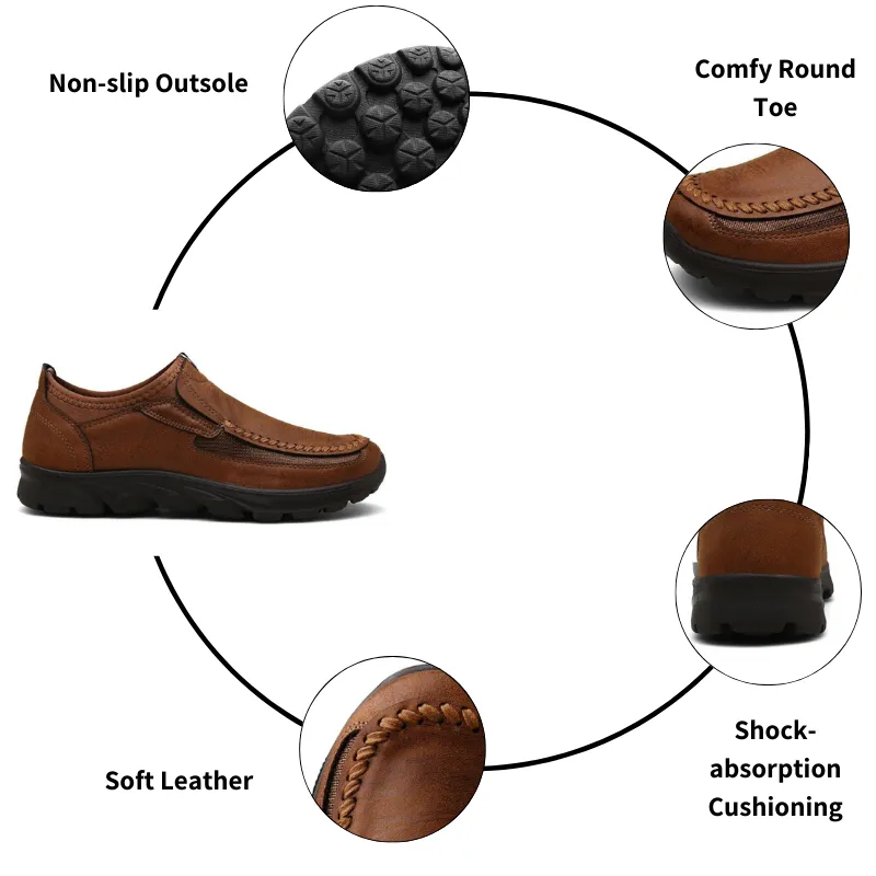 Cuzcare Ortho Men's Shoes Comfortable Lightweight Soft Sole Leather Loafers