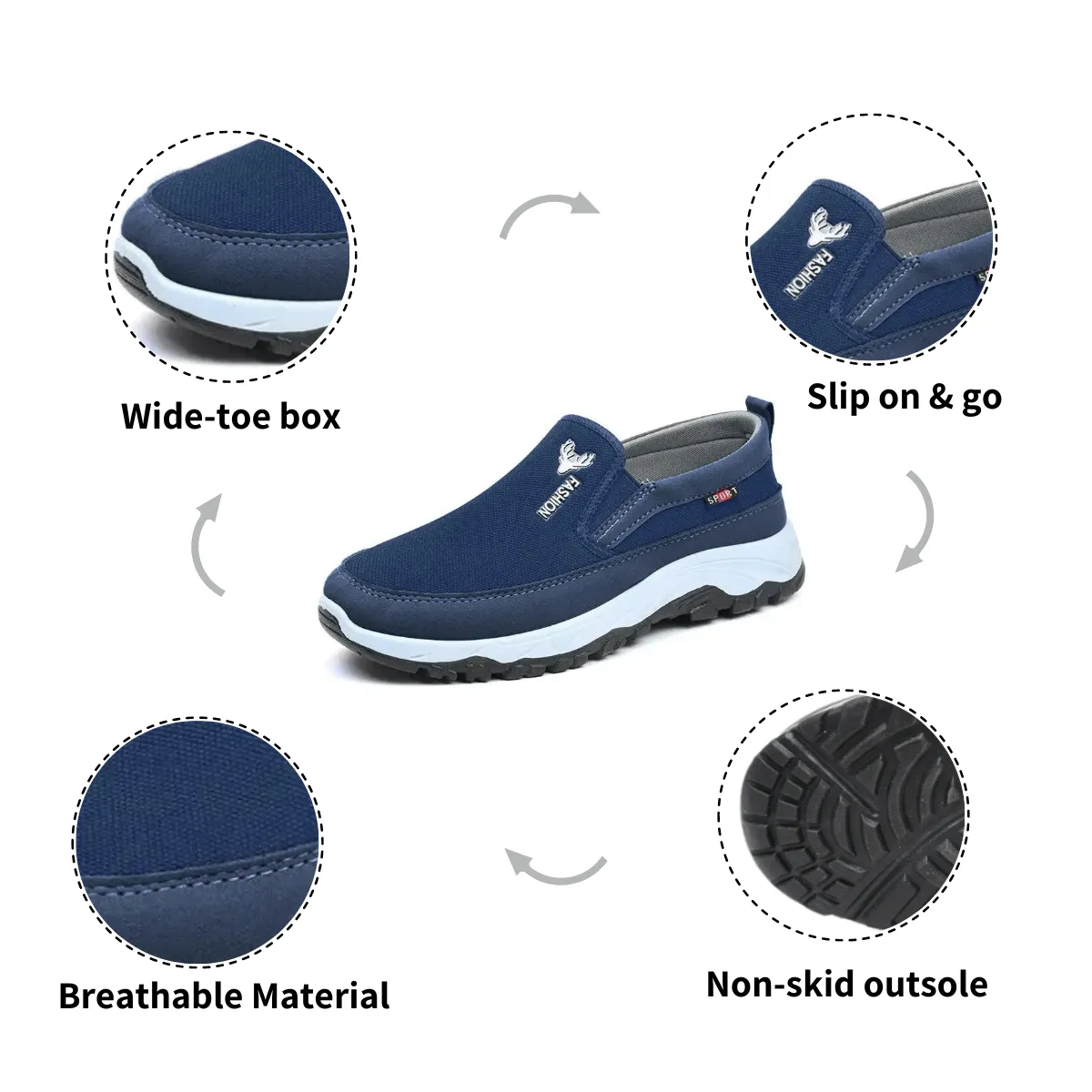 Cuzcare Orthopedic Men's Shoes Comfortable Soft Sole Canvas Slip-on