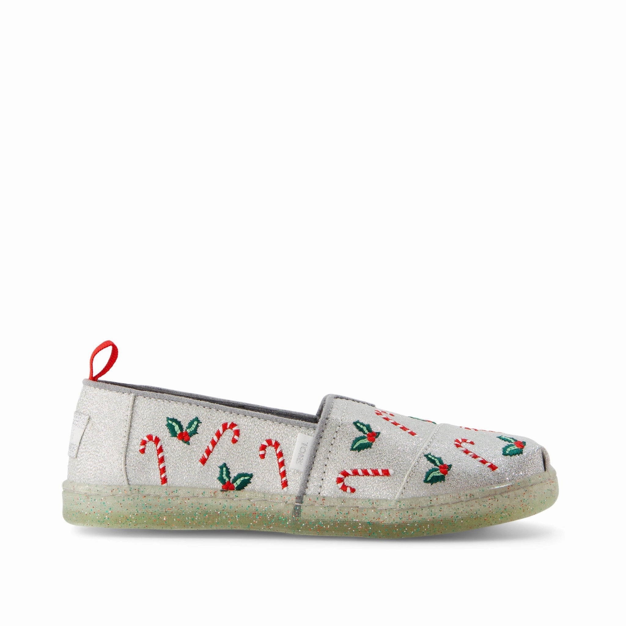 Youth Alpargata Silver Shimmer Embroidered Candy Canes Kids Shoe Popular Pick Thermoplastic Unit