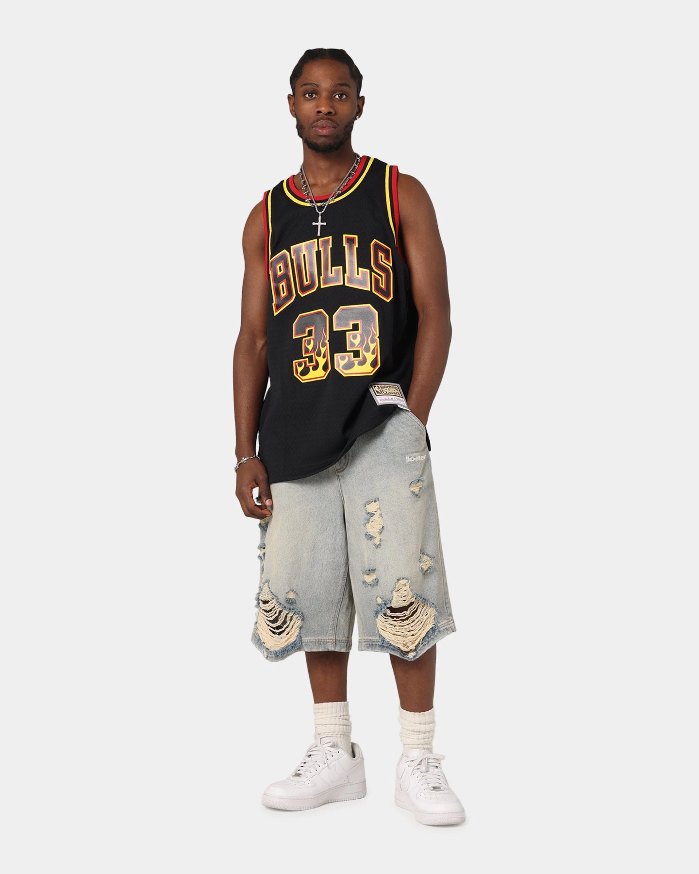 Mesh Panel Flex Fit Construction Mitchell & Ness Chicago Bulls Scottie Pippen Legends Jersey Black/Grey