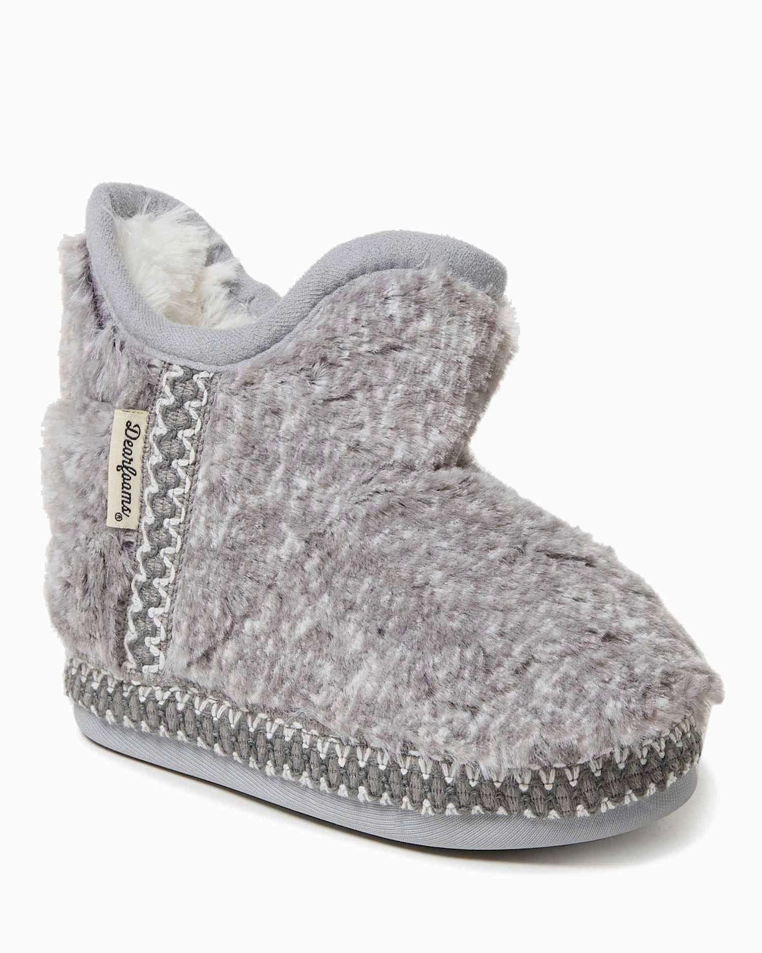 Dearfoams Kid's Girls Charlotte Fuzzy Bootie Slipper Breathable Ease Ultra Flex Grooves