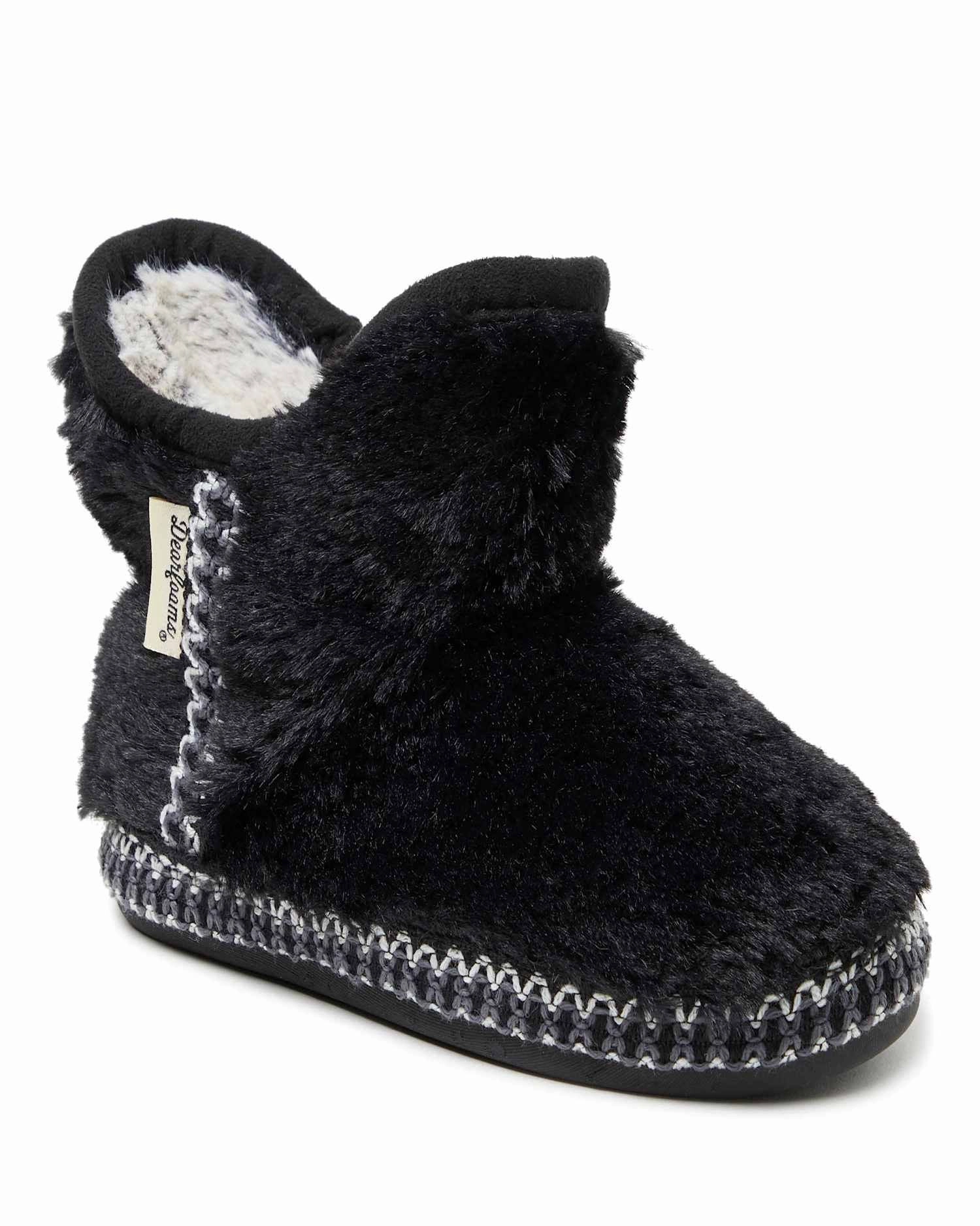 Dearfoams Kid's Girls Charlotte Fuzzy Bootie Slipper Dual Tone Weekend Walker