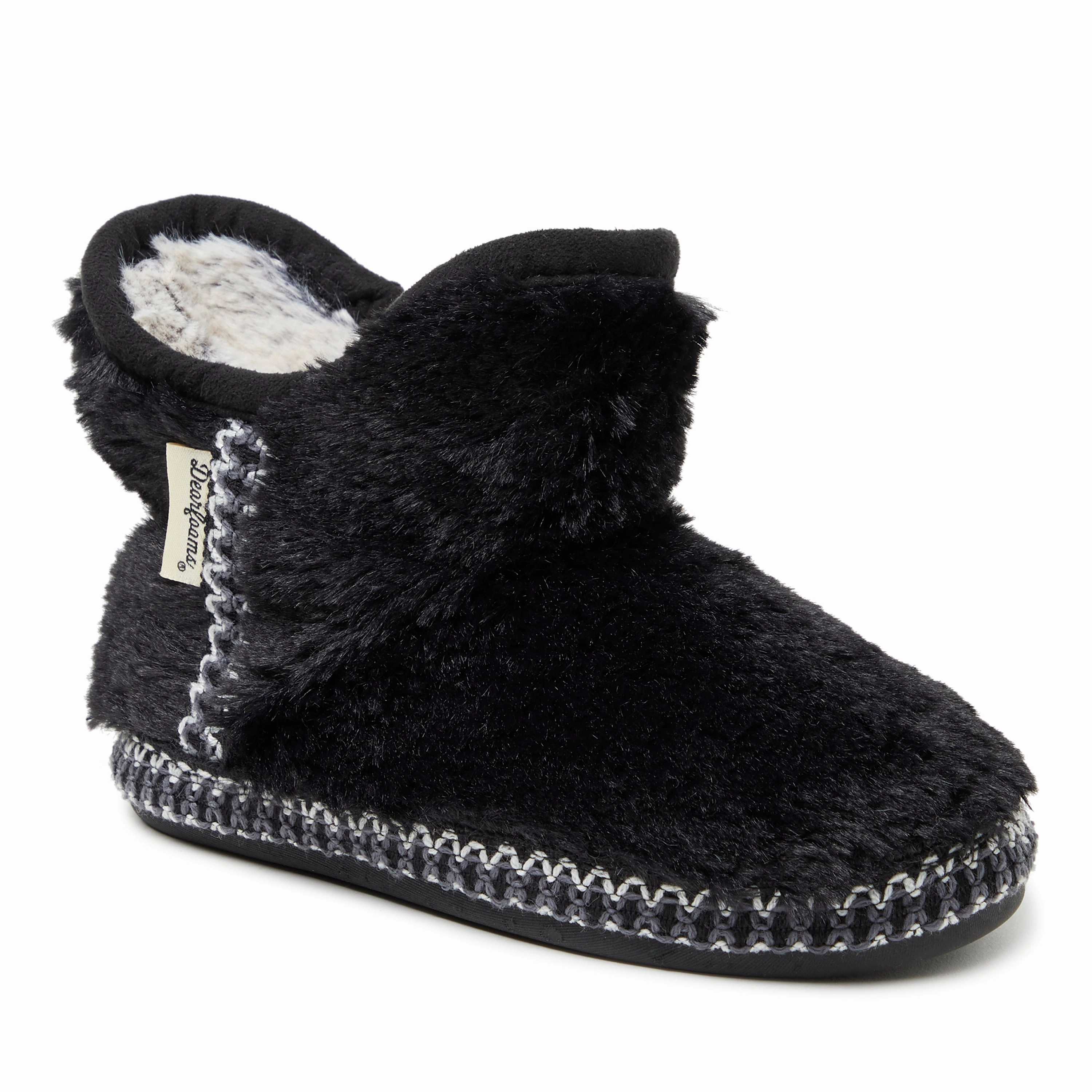 Dearfoams Kid's Girls Charlotte Pile Bootie Slippers Adaptive Technology No Break In Design