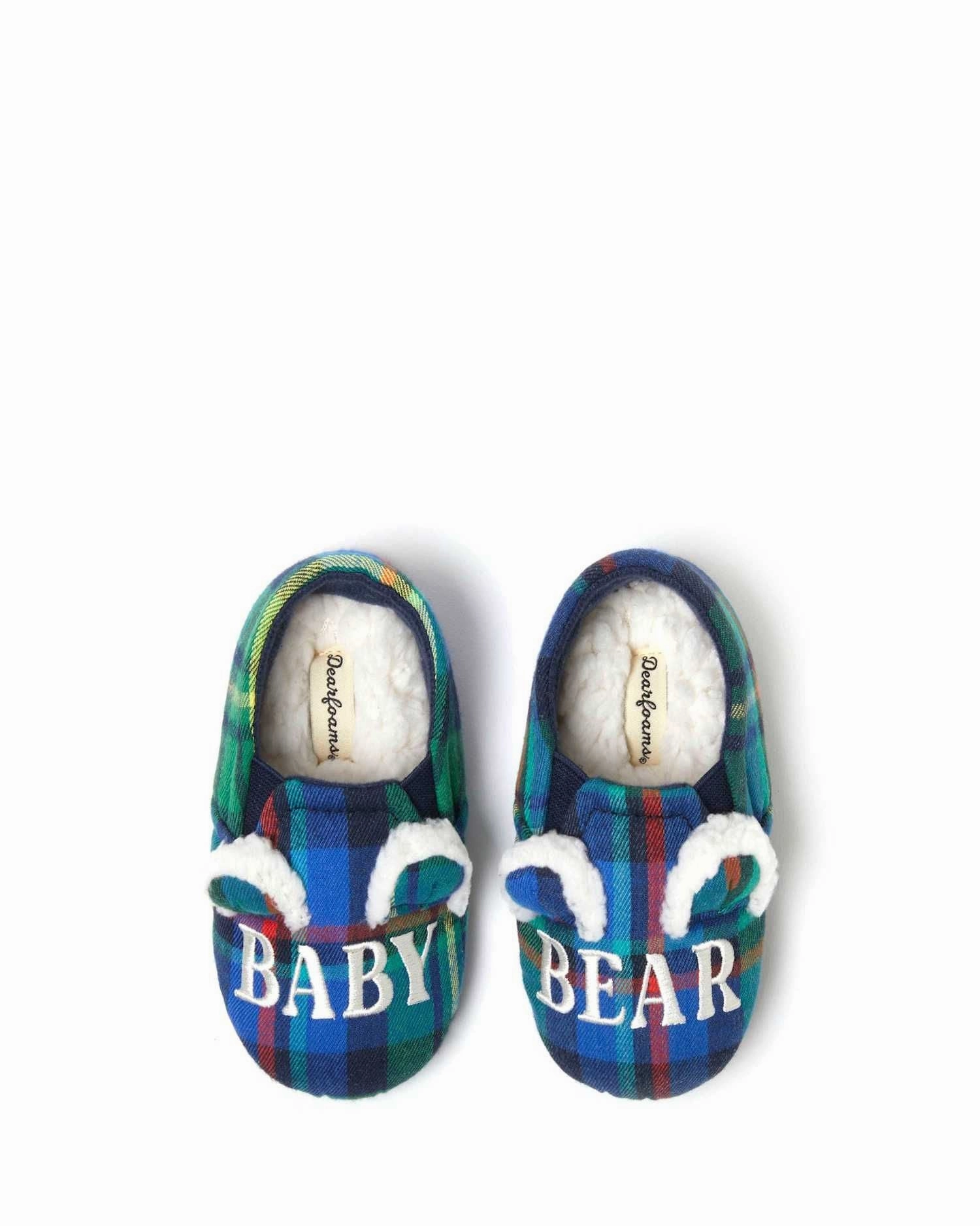 Dearfoams Kids Baby Bear Plaid Closed Back Slipper Sports Culture Comfort Linings