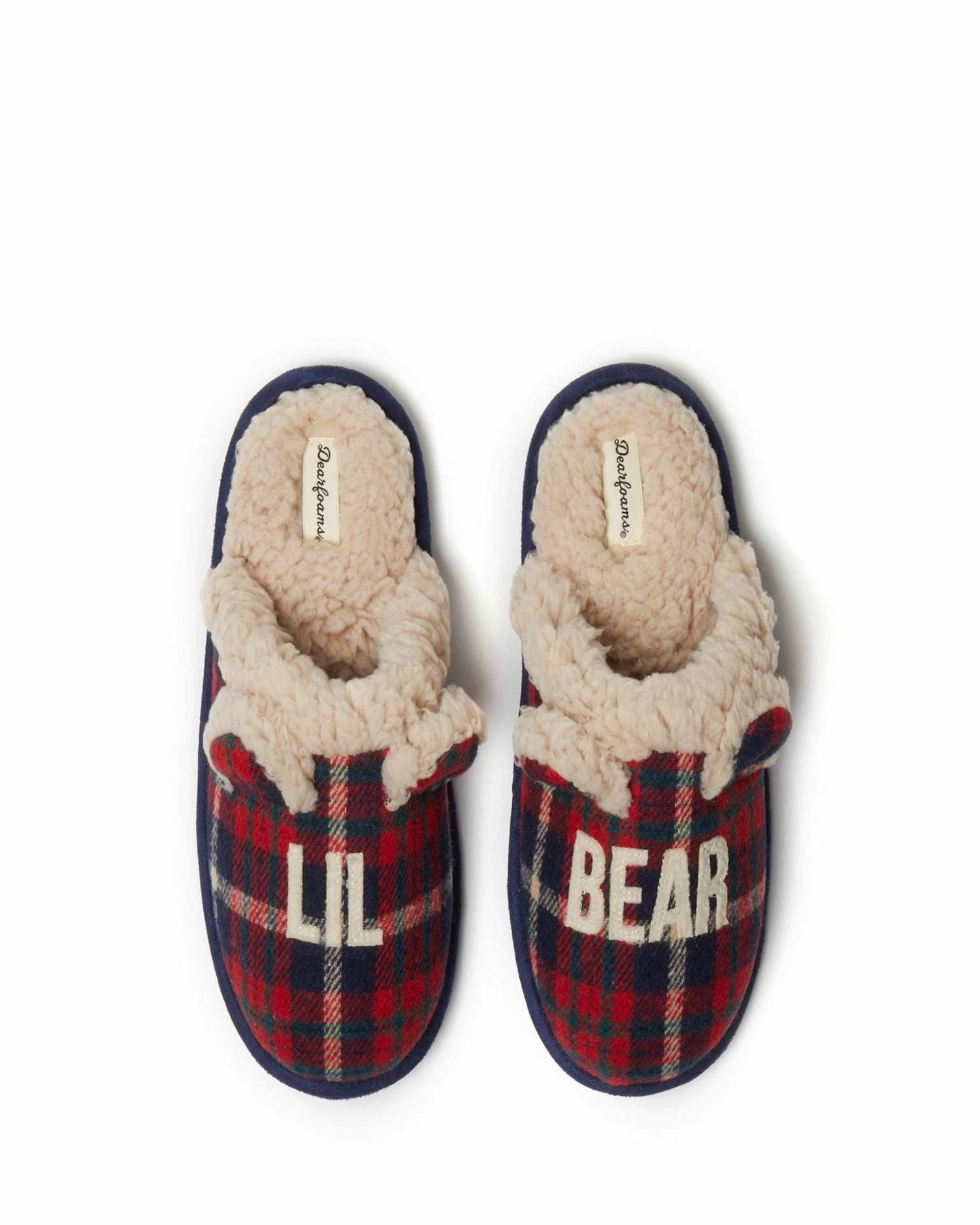 Dearfoams Kids Lil Bear Plaid Scuff House Slipper SuedeUpper Travel Active