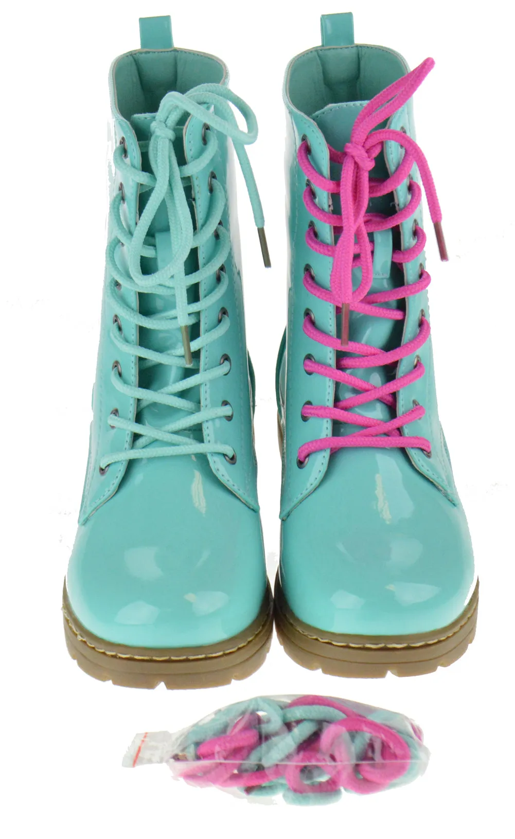 Declyn 01 Womens Patent 2 Color Lace Combat Boots Candy Red 11