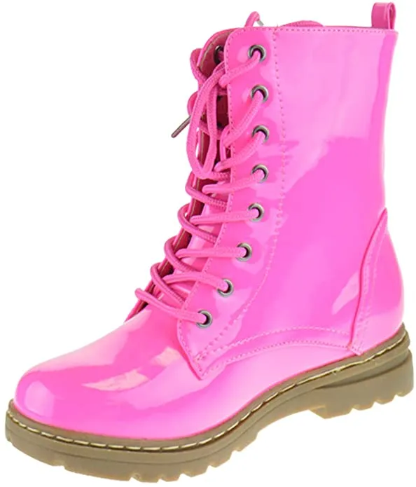 Declyn 01 Womens Patent 2 Color Lace Combat Boots Candy Red 11