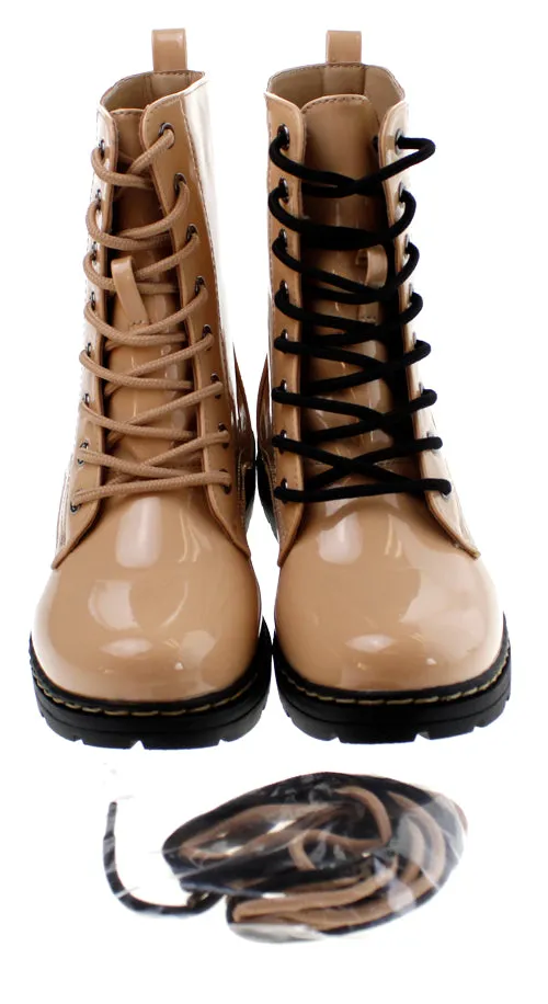 Declyn 01 Womens Patent 2 Color Lace Combat Boots Candy Red 11