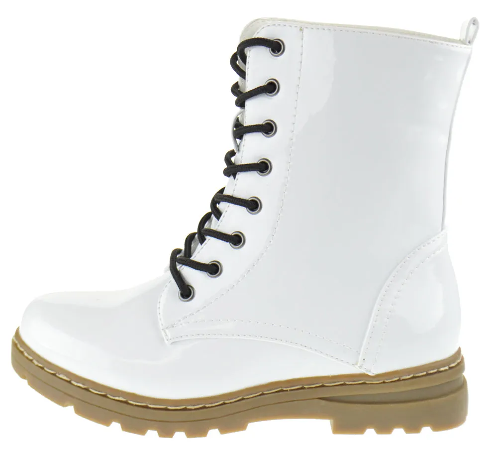Declyn 01 Womens Patent 2 Color Lace Combat Boots Candy Red 11