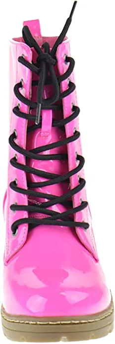 Declyn 01 Womens Patent 2 Color Lace Combat Boots Candy Red 11