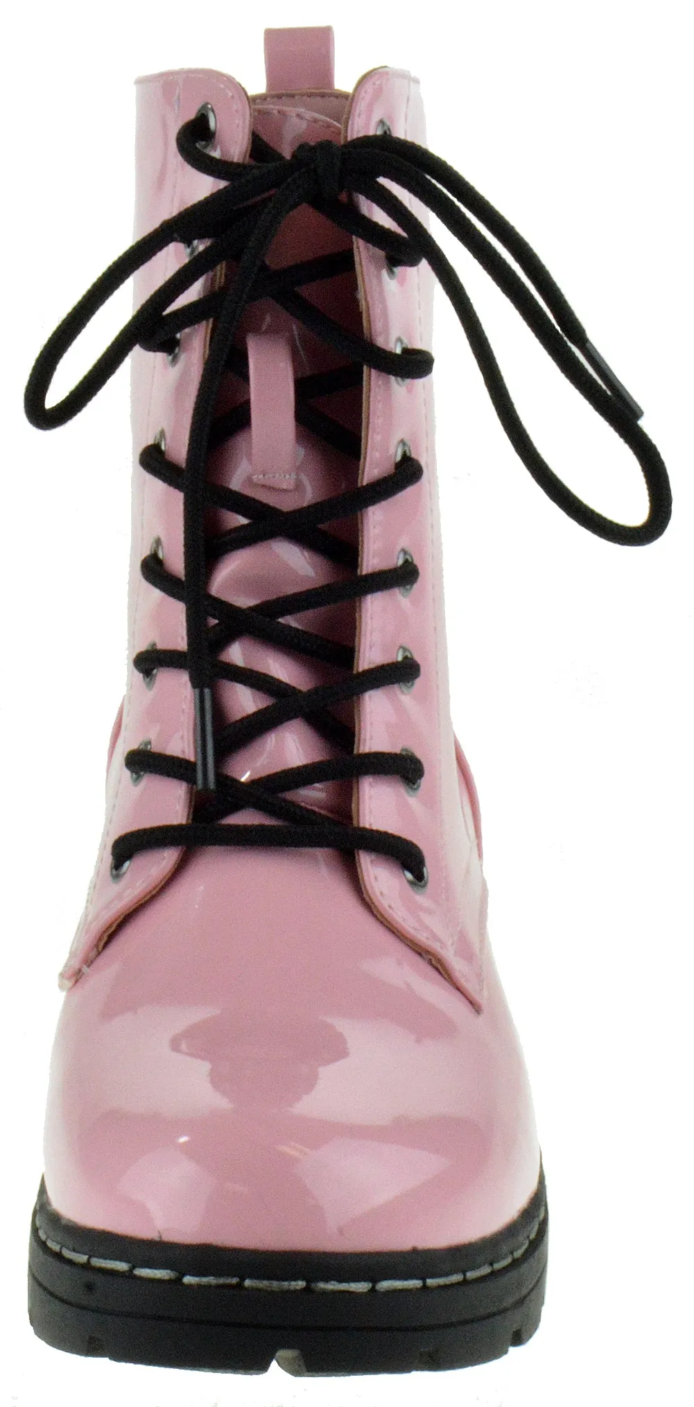 Declyn 01 Womens Patent 2 Color Lace Combat Boots Candy Red 11