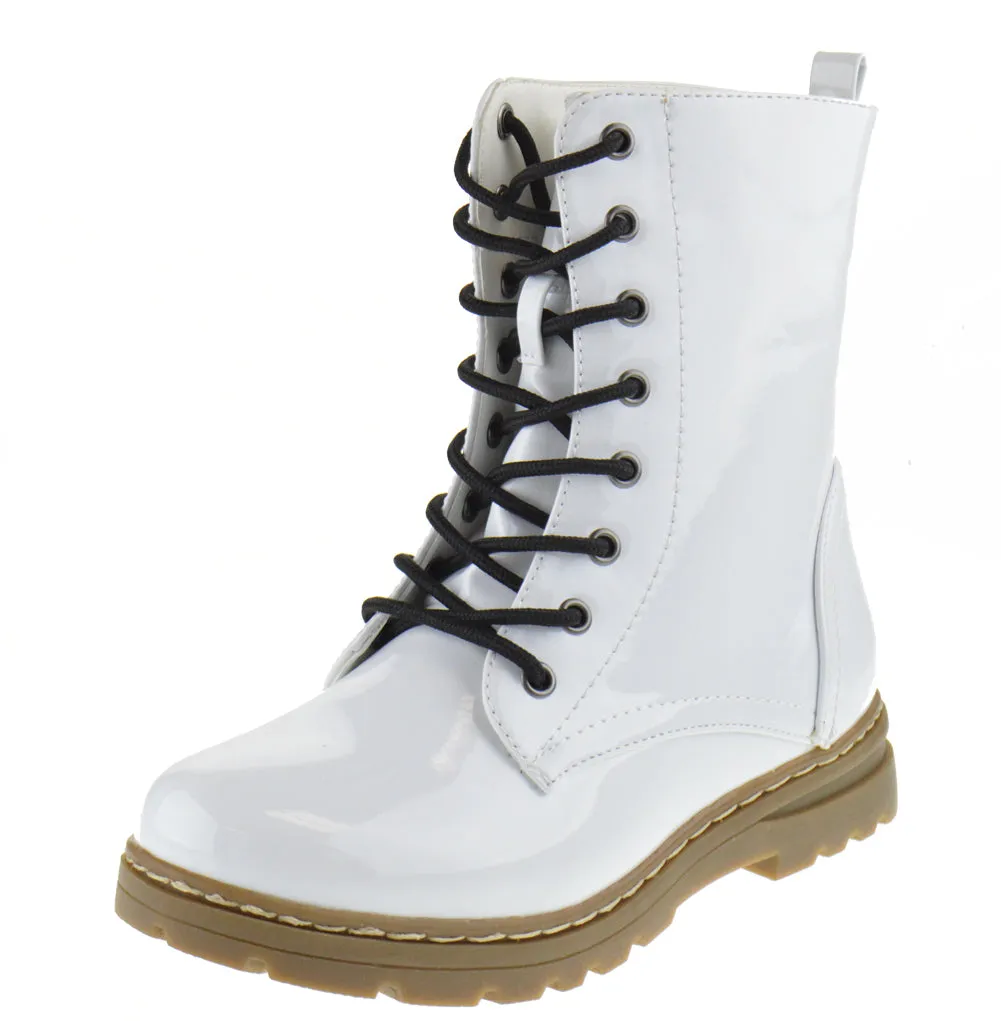 Declyn 01 Womens Patent 2 Color Lace Combat Boots Candy Red 11