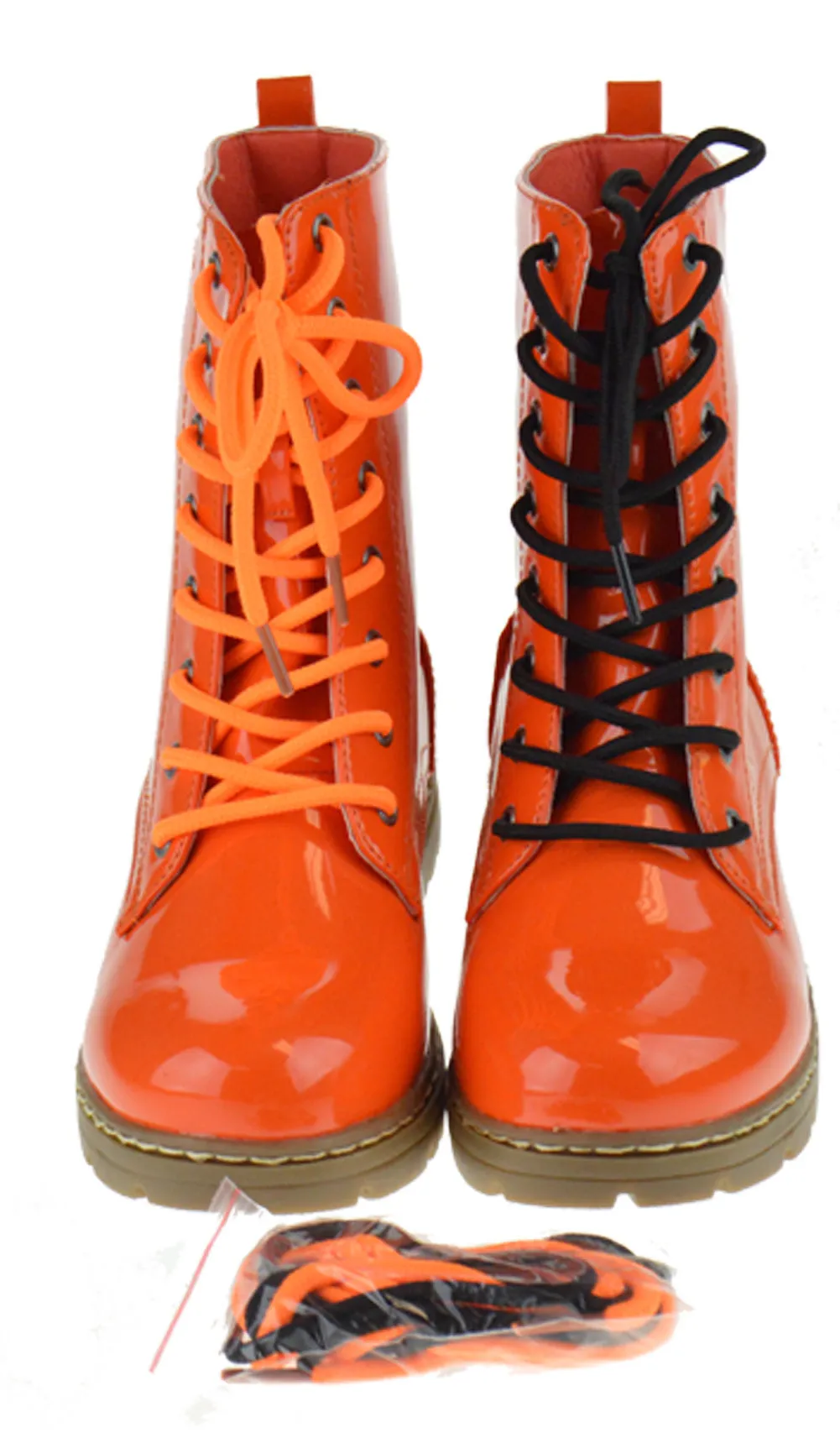 Declyn 01 Womens Patent 2 Color Lace Combat Boots Candy Red 11