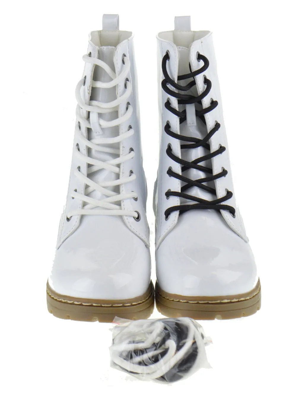 Declyn 01 Womens Patent 2 Color Lace Combat Boots Candy Red 11