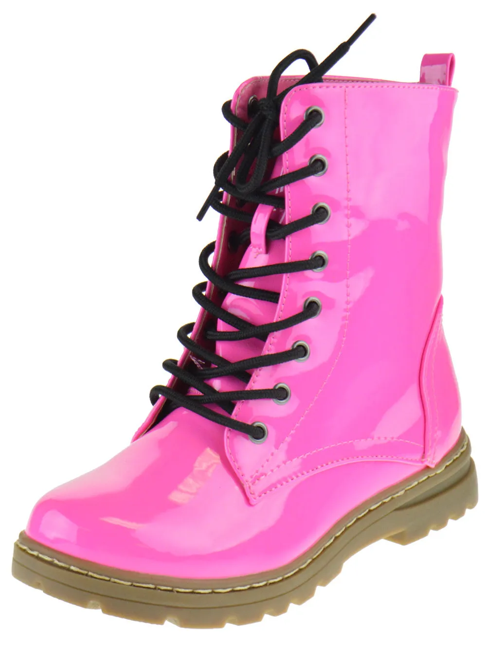 Declyn 01 Womens Patent 2 Color Lace Combat Boots Candy Red 11