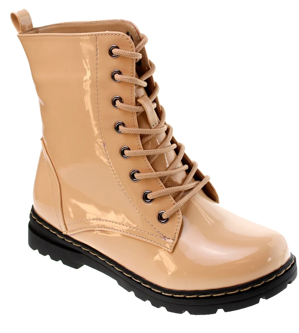 Declyn 01 Womens Patent 2 Color Lace Combat Boots Candy Red 11