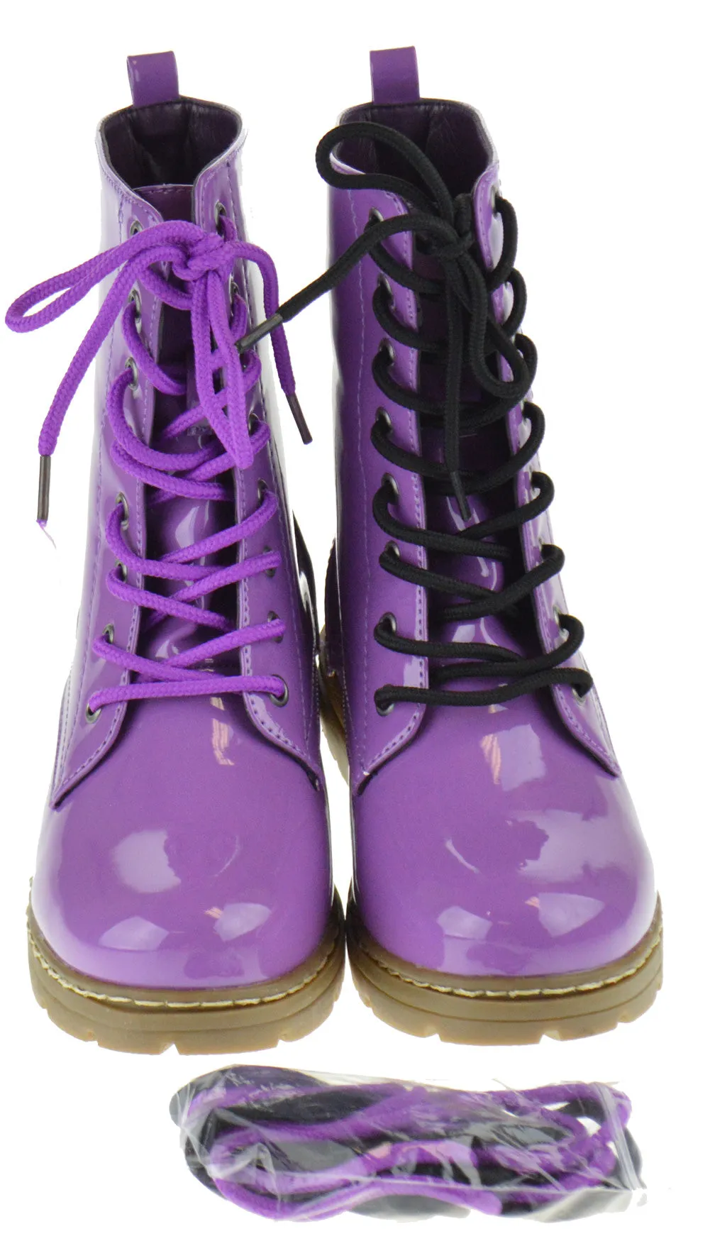 Declyn 01 Womens Patent 2 Color Lace Combat Boots Candy Red 11