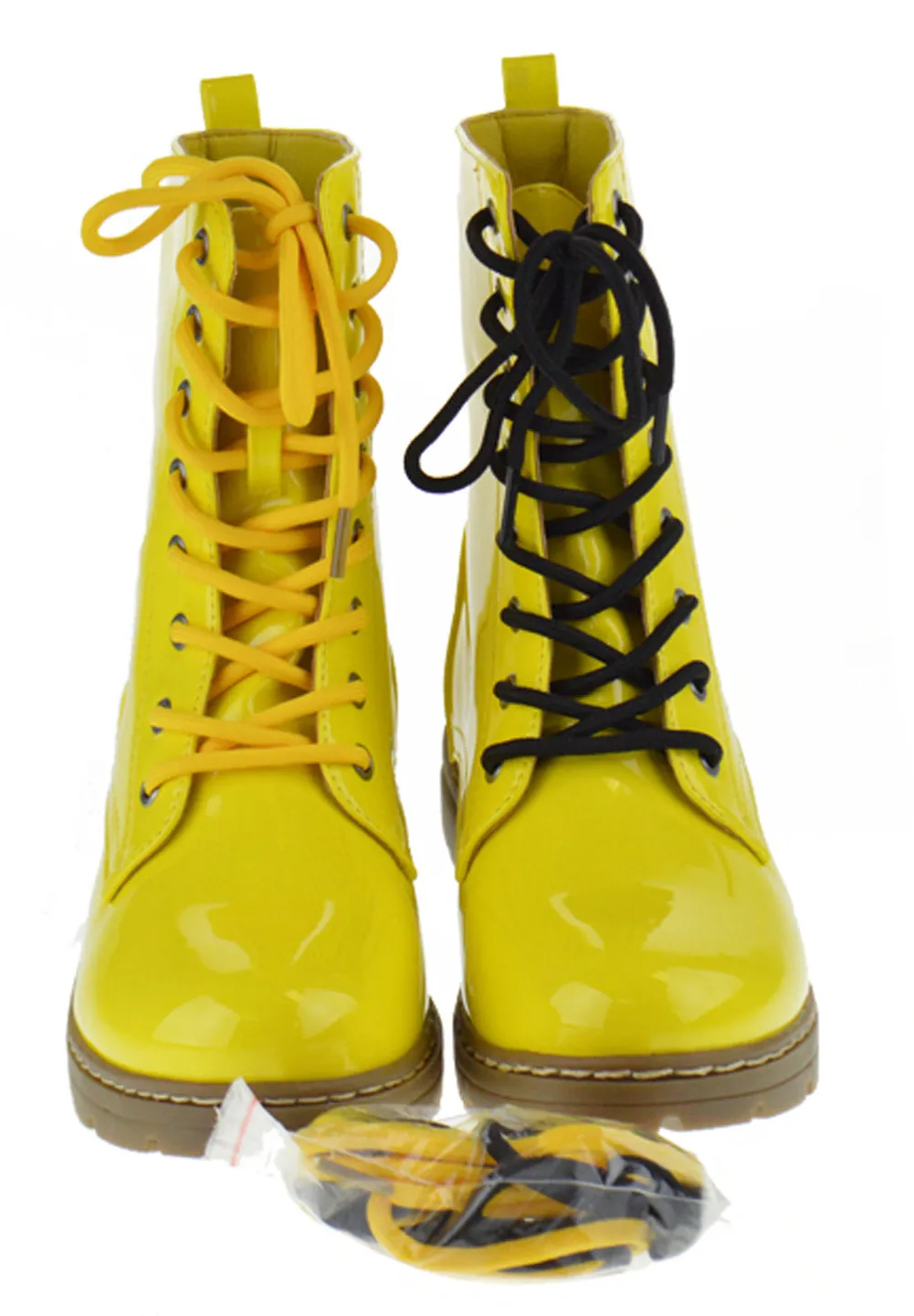 Declyn 01 Womens Patent 2 Color Lace Combat Boots Candy Red 11