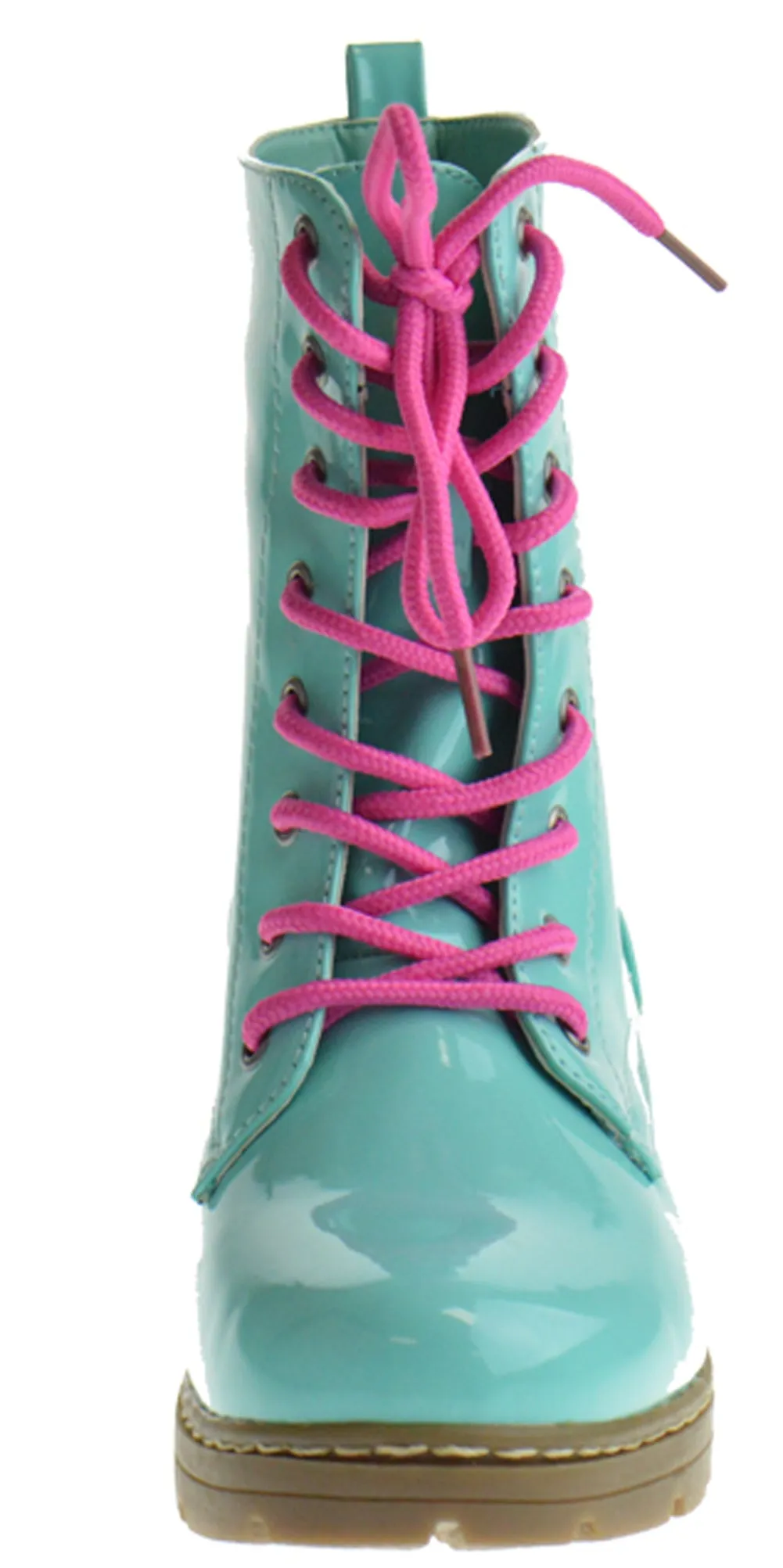 Declyn 01 Womens Patent 2 Color Lace Combat Boots Candy Red 11