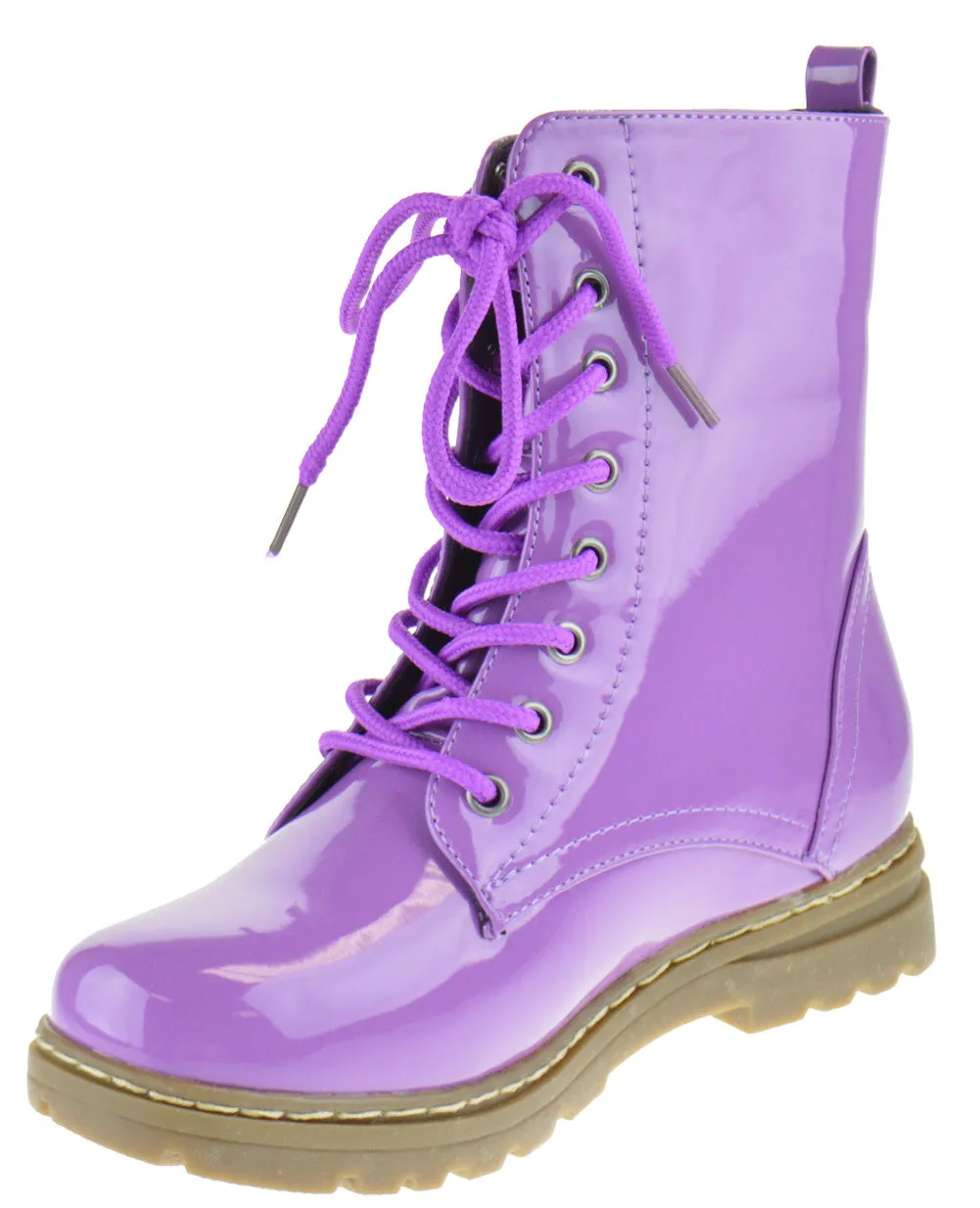Declyn 01 Womens Patent 2 Color Lace Combat Boots Candy Red 11