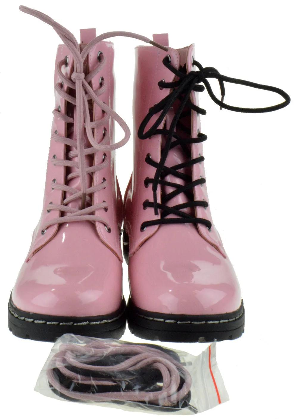 Declyn 01 Womens Patent 2 Color Lace Combat Boots Candy Red 11