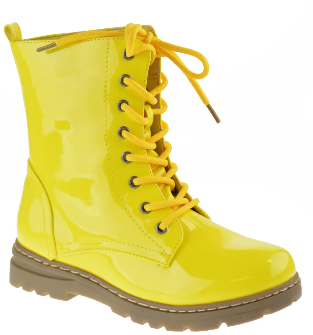 Declyn 01 Womens Patent 2 Color Lace Combat Boots Candy Red 11
